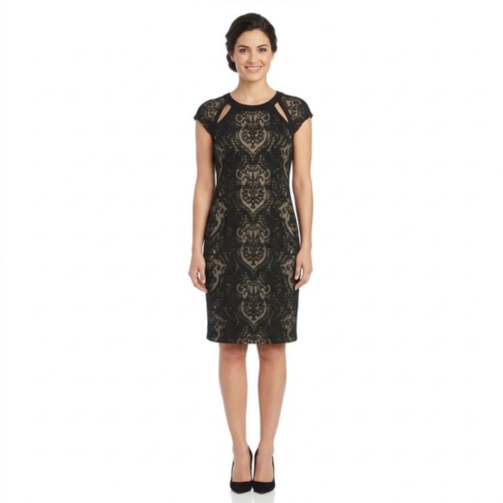 Beige by ECI Black Damask Lace Cutout Sheath Dress Size‎ 8 518128/A43878